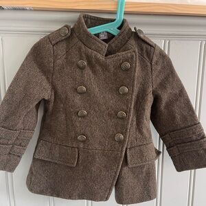 Zara Brown Pea Coat Double-Breasted Wool.